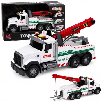 LEAN TOYS Construction Truck with Adjustable Crane Lights Sounds White 1:14