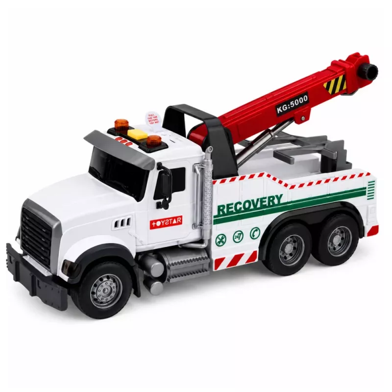 LEAN TOYS Construction Truck with Adjustable Crane Lights Sounds White 1:14