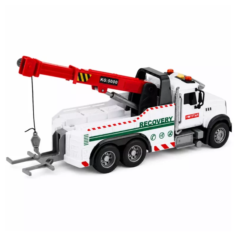 LEAN TOYS Construction Truck with Adjustable Crane Lights Sounds White 1:14
