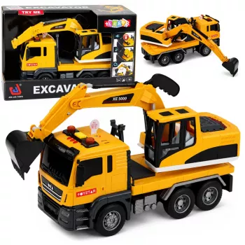 LEAN TOYS 1:14 RC Excavator Truck with Movable Bucket, Lights, Sounds – Yellow
