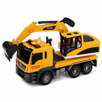 LEAN TOYS 1:14 RC Excavator Truck with Movable Bucket, Lights, Sounds – Yellow
