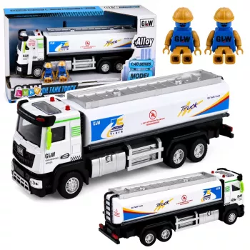 LEAN TOYS Metal Tank Truck with Friction Drive, Lights and Sounds, Blue and White, 1:40 Scale
