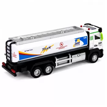 LEAN TOYS Metal Tank Truck with Friction Drive, Lights and Sounds, Blue and White, 1:40 Scale