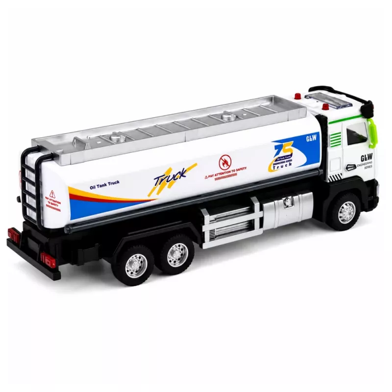 LEAN TOYS Metal Tank Truck with Friction Drive, Lights and Sounds, Blue and White, 1:40 Scale
