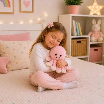 LEAN TOYS Plush Octopus Stuffed Animal with Stretchy Tentacles, Soft Pink Cuddle Toy, 30 cm