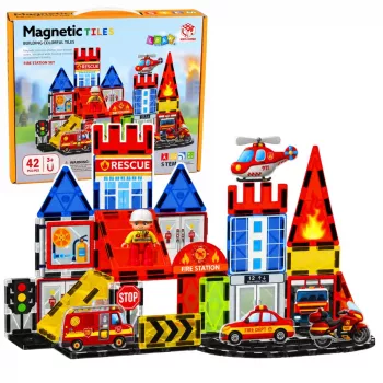 LEAN TOYS Magnetic Construction Blocks Fire Station 42 Pieces