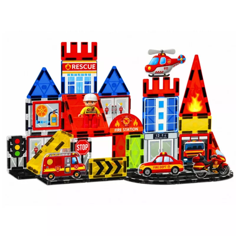 LEAN TOYS Magnetic Construction Blocks Fire Station 42 Pieces