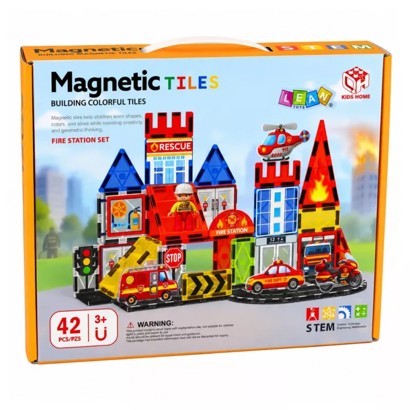 LEAN TOYS Magnetic Construction Blocks Fire Station 42 Pieces