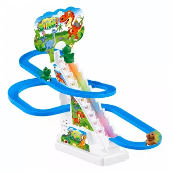 LEAN TOYS Track Dinosaur Slide Moving Stairs Figures Lights Sounds