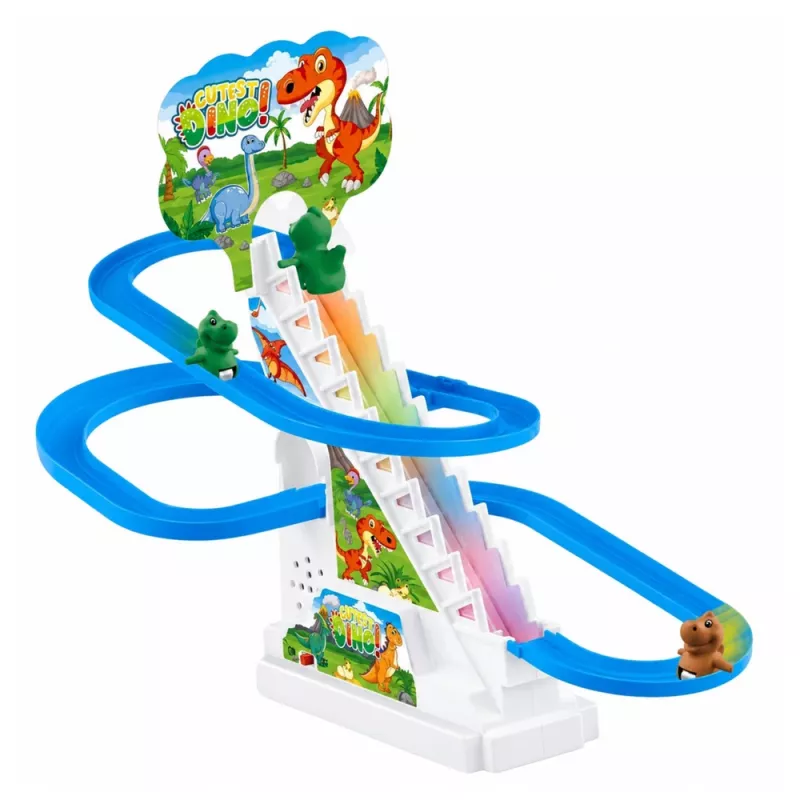 LEAN TOYS Track Dinosaur Slide Moving Stairs Figures Lights Sounds