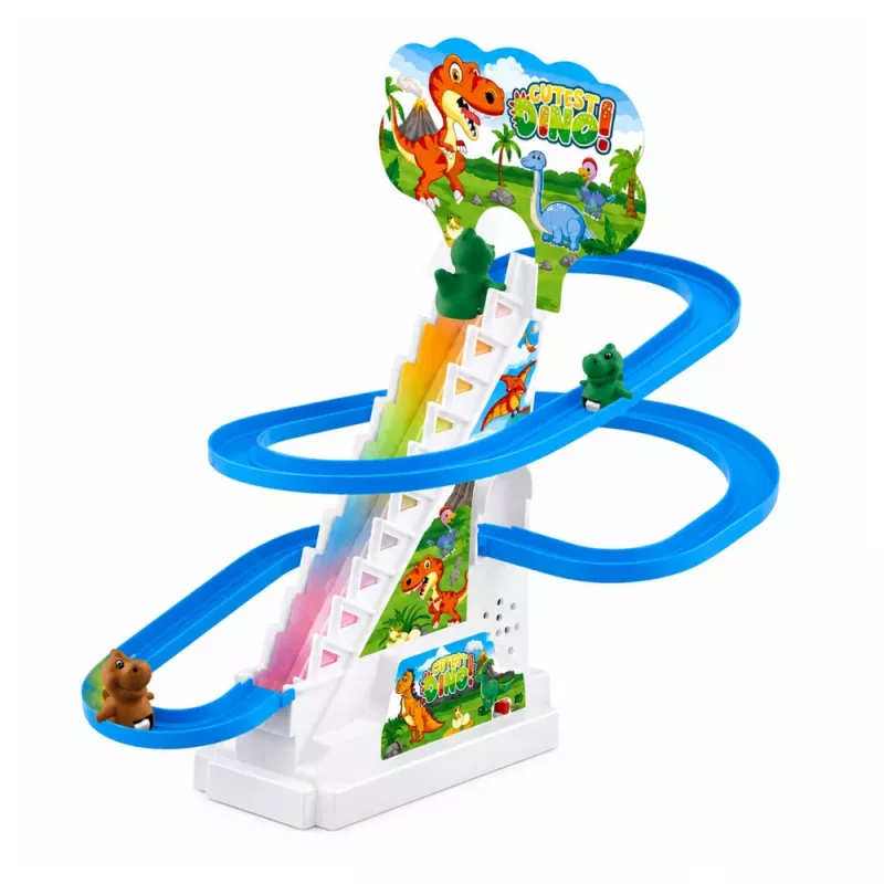 LEAN TOYS Track Dinosaur Slide Moving Stairs Figures Lights Sounds