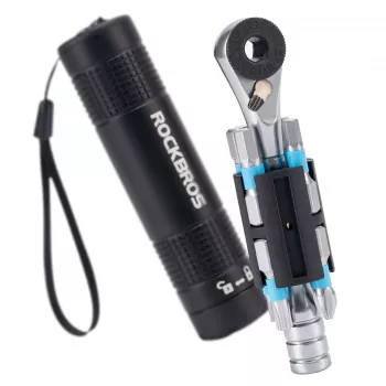 ROCKBROS TG-8601 Ratchet Bicycle Multitool with S2 Steel Bits, Cylindrical Aluminum Housing, Black