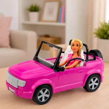 LEAN TOYS Anlily Doll in a Purple Convertible Car with Phone Holder and Headphones Playset