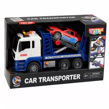LEAN TOYS Lora Tow Truck With Car Drive Lights Sounds Blue