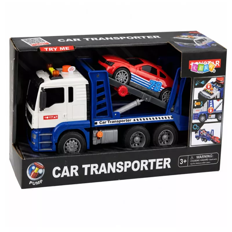 LEAN TOYS Lora Tow Truck With Car Drive Lights Sounds Blue