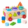 LEAN TOYS Wooden Montessori Educational Sorter on Wheels Shapes and Numbers