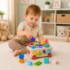 LEAN TOYS Wooden Montessori Educational Sorter on Wheels Shapes and Numbers