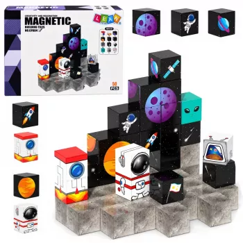 LEAN TOYS Magnetic Blocks Set 50 Pieces 3D Cubes Pixels Construction Kit