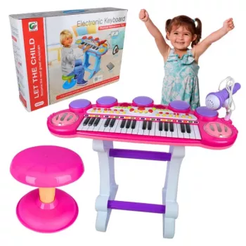 SUPRIMO EVA Educational Electronic Keyboard with Microphone, 37 Keys, 8 Tones, 8 Rhythms, Recording, Battery Powered, Multicolour