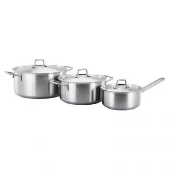 Fiskars Set of Pots 1.5/3/5L Stainless Steel Cookware Set with Glass Lids, Induction Ready, 6 Pieces