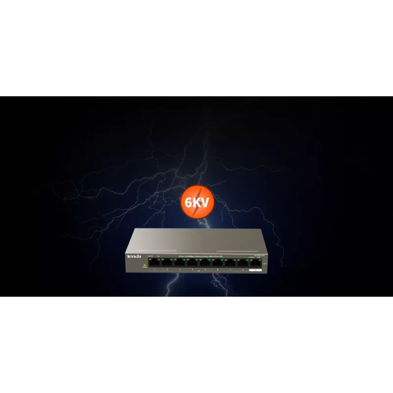 Tenda TEF1109P-8-102W 9-Port Desktop PoE Switch with 8 PoE+ Ports, 102W Budget, 10/100 Mbps