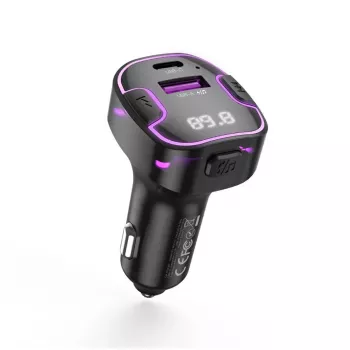 XO BCC12 Bluetooth 5.0 FM Transmitter with Dual USB Charging, Hands-Free Calling, LED Display, USB/TF Card MP3 Player, Car Battery Voltage Monitor for 12V/24V Vehicles