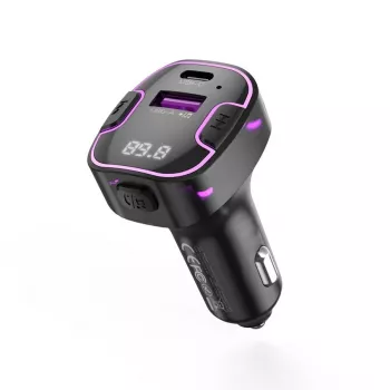 XO BCC12 Bluetooth 5.0 FM Transmitter with Dual USB Charging, Hands-Free Calling, LED Display, USB/TF Card MP3 Player, Car Battery Voltage Monitor for 12V/24V Vehicles