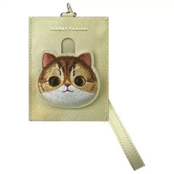 Nimmy Big EyedPet 2.0 Cat Card Wallet Khaki - Slim PU Leather Card Holder with Snap Button, 6 Card Slots, Water-Resistant, Unisex