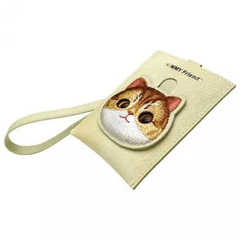 Nimmy Big EyedPet 2.0 Cat Card Wallet Khaki - Slim PU Leather Card Holder with Snap Button, 6 Card Slots, Water-Resistant, Unisex
