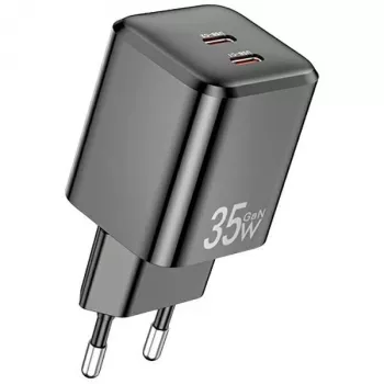 AWEI PD65-EU 35W GaN Wall Charger, 2x USB-C, Black