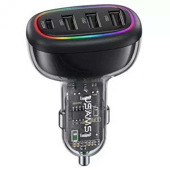 USAMS C34 48W PD Fast Car Charger with 1x USB-C and 3x USB-A - Black