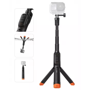 TELESIN Waterproof Selfie Stick with Remote Control for DJI Osmo Action Cameras, 15m IPX8, Extendable to 60cm, Black