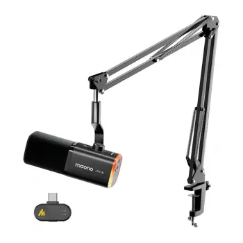 MAONO PD100WS Dynamic Microphone (Black) - USB-C/XLR, Cardioid, 24-bit/48kHz, All-Metal with Desktop Stand