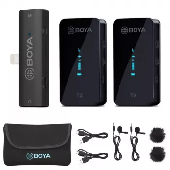 BOYA BY-XM6-S4 2.4GHz Dual-Channel Wireless Lavalier Microphone System with USB-C for Cameras, Smartphones, Computers