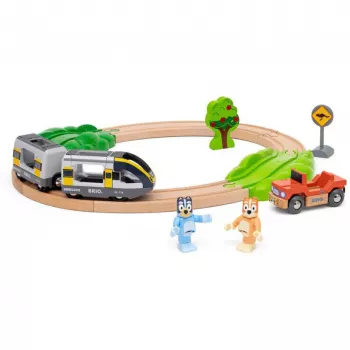 RAVENSBURGER World - Bluey Train Set | Wooden Toy Train with Bluey & Bingo Figures | 3 Pieces | FSC-Certified | Compatible with BRIO World