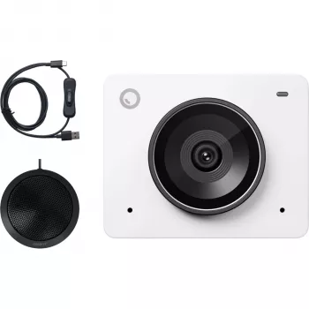 OBSBOT Meet 2 Combo Cloud White 4K AI Webcam with Magnetic Privacy Shutter, Dual Omni-directional Mics, Auto Framing, Gesture Control, Whiteboard Mode, DeskView, USB-C