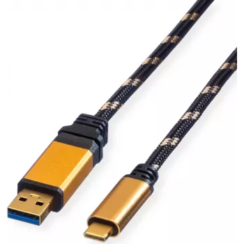 ROLINE GOLD USB 3.2 Gen 1 USB-A to USB-C Cable, 1m, Black, Gold-Plated Connectors