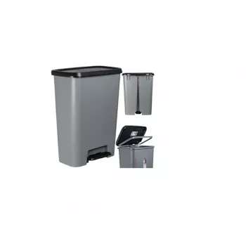 Curver Deco Bin 50L Pedal Waste Bin, Dark Grey Body with Black Lid & Pedal