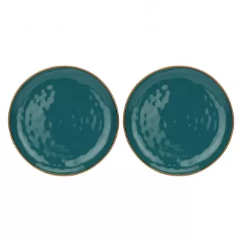 ROSE&TULIPANI Concerto Ottanio Set of 2 Round Porcelain Serving Platters, 32 cm, Blue-Green, Dishwasher & Microwave Safe