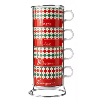 Bialetti 4 Cappuccio Tricolore Stovetop Milk Frother, 160 ml, Manual Plunger, Italian Tricolore