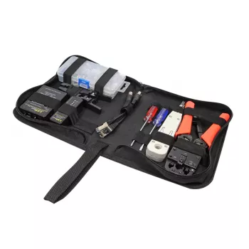 DSIT DC-TOOLSET-PRO Professional Network Tool Kit with Crimper, Tester, Punch Down Tool, Pliers, Screwdrivers, Connectors and Zippered Case