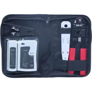 DSIT 9-Piece Network Installation & Repair Tool Kit with RJ45 Crimper, Cable Tester, Punch Down Tool and Zippered Case (DC-TOOLSET)