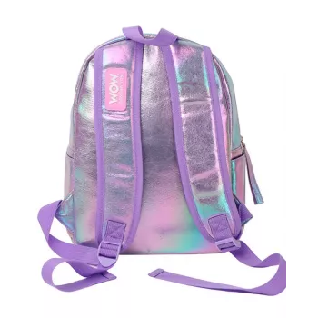 KIDS Holographic Iridescent School Backpack with Pompom Charm, Adjustable Padded Straps, 20L, Girls