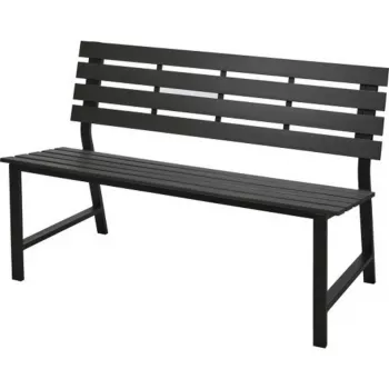 Steel Garden Bench 115x55x85 cm Black Powder-Coated Outdoor Bench with Backrest and Armrests, 2-Seater, 240 kg Capacity