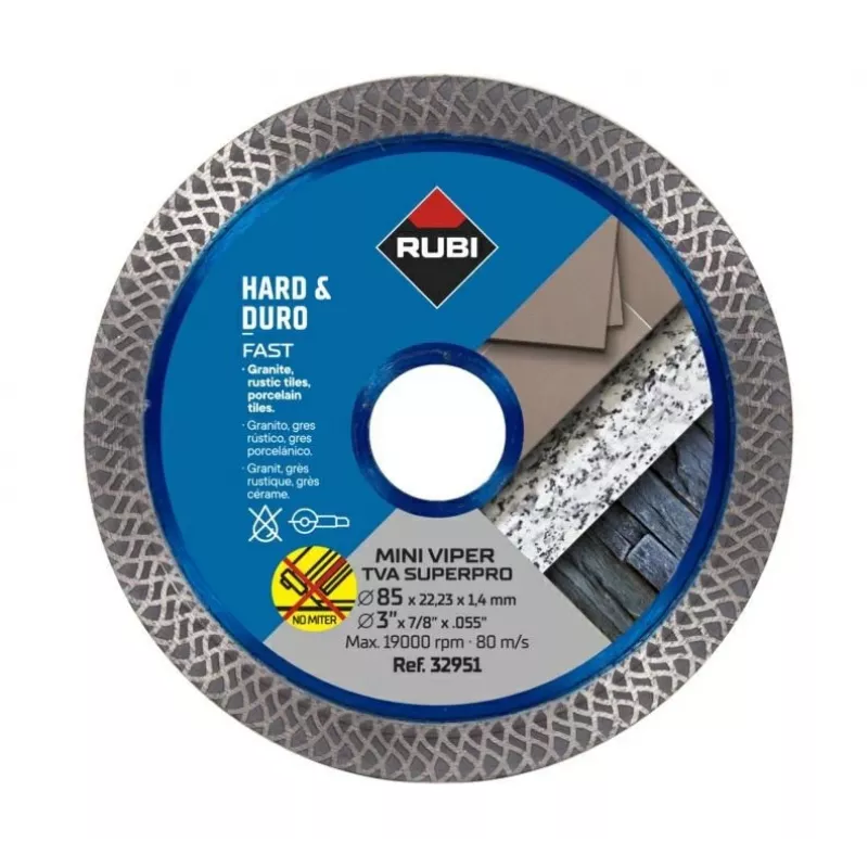 RUBI TVA 85 SUPERPRO MINI VIPER Continuous Rim Diamond Blade 85 mm x 15 mm