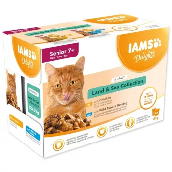 IAMS Delights Senior Land & Sea Collection in Gravy – Wet Cat Food – 12x85g