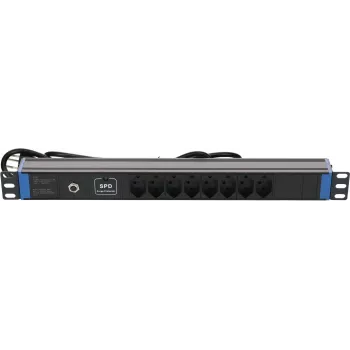 DSIT DS-8PDU-CH-SPO 8-Outlet Swiss Power Strip with Surge and Overload Protection, 1.8 m Cable, Black
