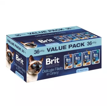 Brit Delicate Fillets in Gravy for Adult Cats - Assorted Meats & Fish, 36 x 85 g Pouches