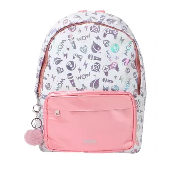 KIDS Wow Holo Holographic Girls' School Backpack Large A4 Pink with Pompom - Wow00022