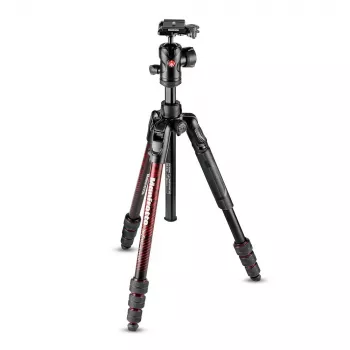 Manfrotto MKBFRTA4RD-BH Befree 4-Section Aluminium Travel Tripod with Ball Head, Red